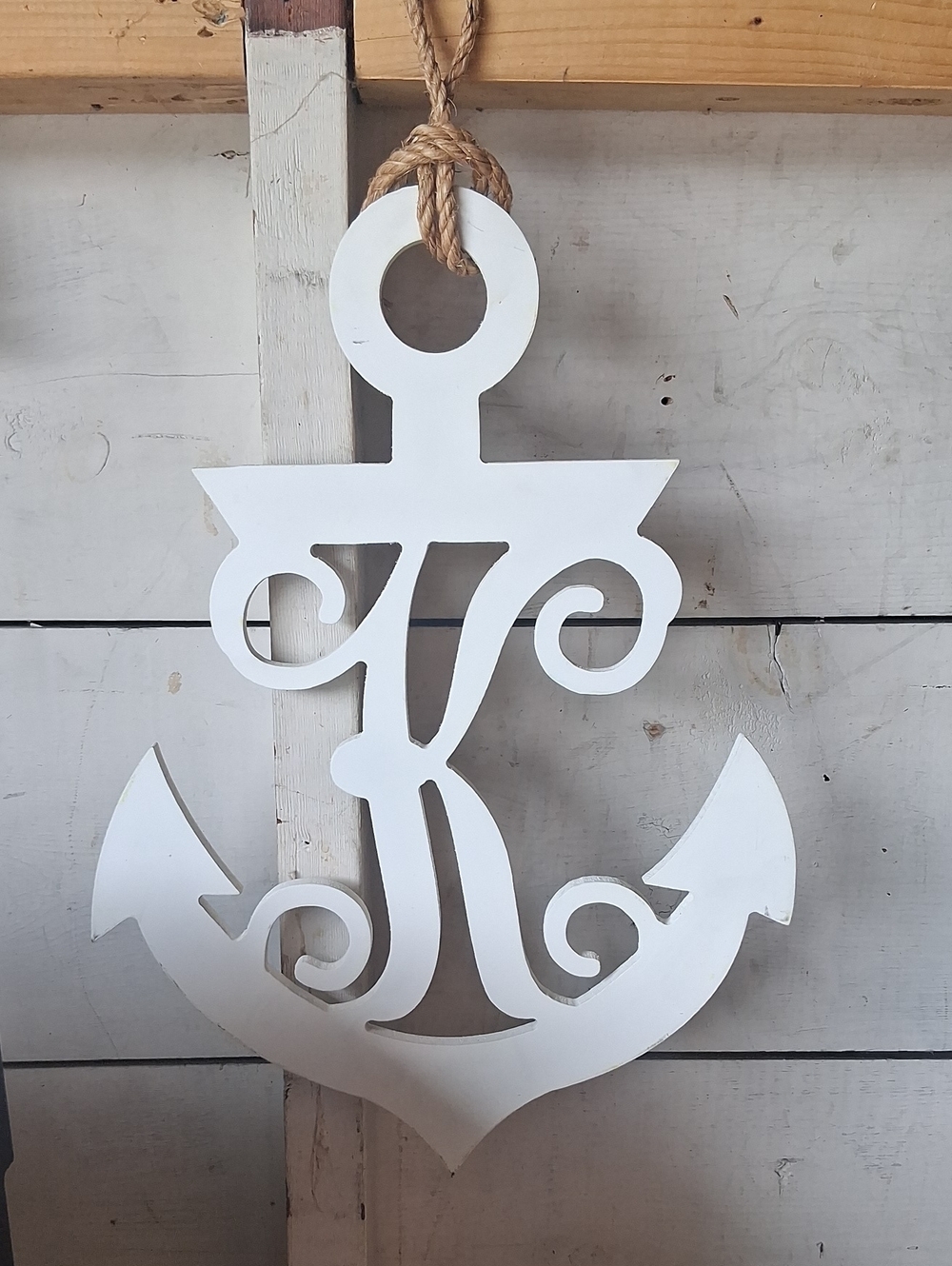 White Wooden Anchor Monogram Wall Decor - K